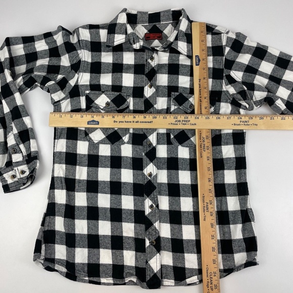 Five Brother Women's Size M Flannel Shirt Plaid Black Plaid Reinforced Bust - Picture 3 of 5